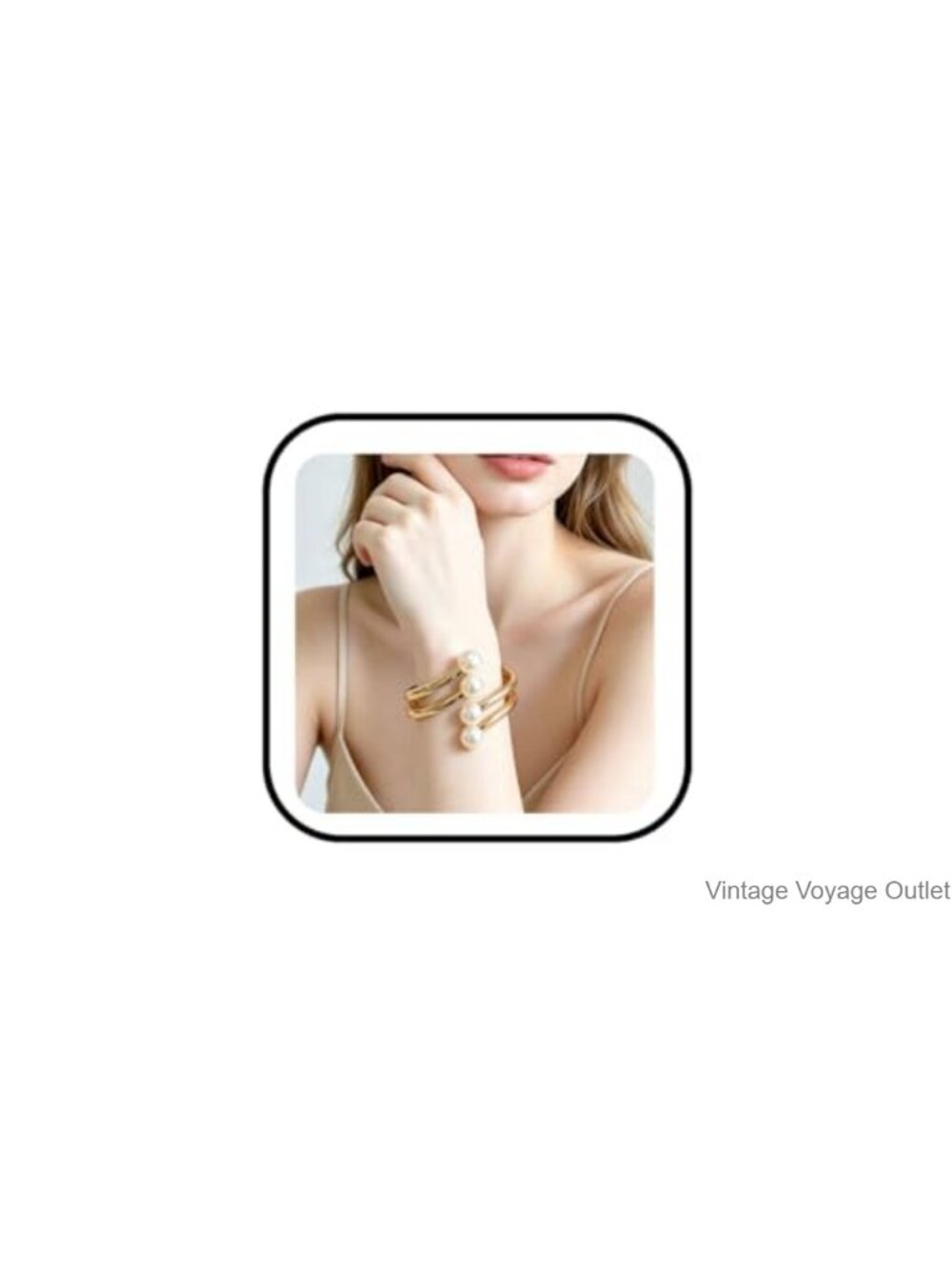 Pearl Cuff Bracelet Gold-Tone Alloy Open Bangle Women Elegant Layered Everyday